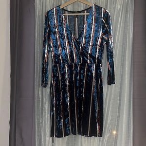 70s inspired velvet faux wrap dress